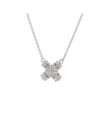 4 Pedal Oval Diamond Pendant Necklace 1.21 Carat TW 18k White Gold