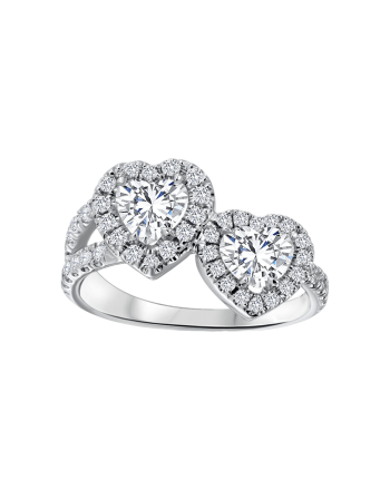 Double Heart Diamond Ring 18K White Gold